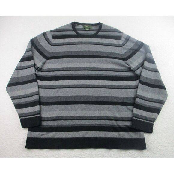 Eddie Bauer‎ Sweater Mens Sz Tall XL Gray Black Stripes Cashmere Pullover *READ* - Picture 1 of 10